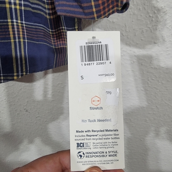 Men's NWT Navy Blue Plaid Long Sleeve Dockers Button Up Regular Fit Shirt - Picture 5 of 6